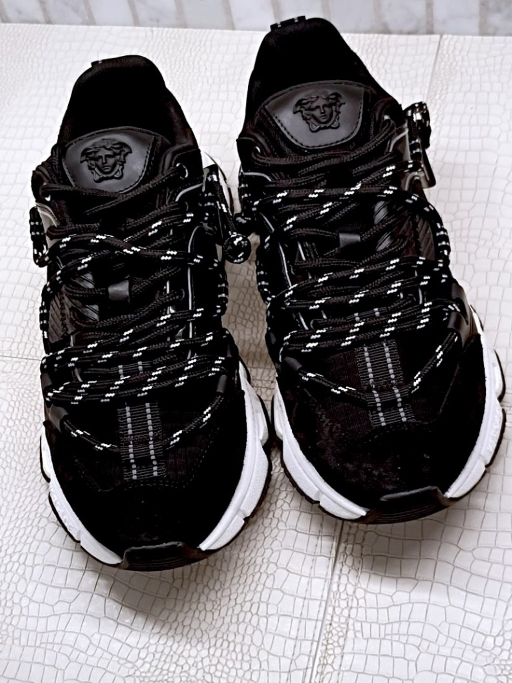 Rare  Brand New Classic Elegant Versace Trigreca Black Sneakers Size 41.5 EU